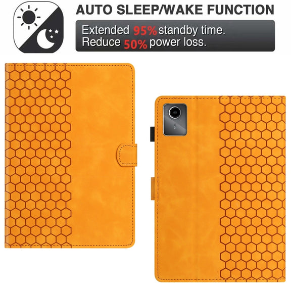 For Lenovo Tab M11 / Xiaoxin Pad 2024 Honeycomb Embossed Leather Smart Tablet Case(Yellow)