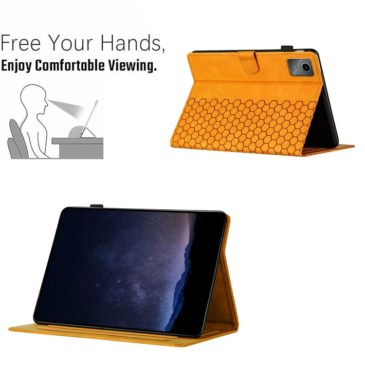 For Lenovo Tab M11 / Xiaoxin Pad 2024 Honeycomb Embossed Leather Smart Tablet Case(Yellow)