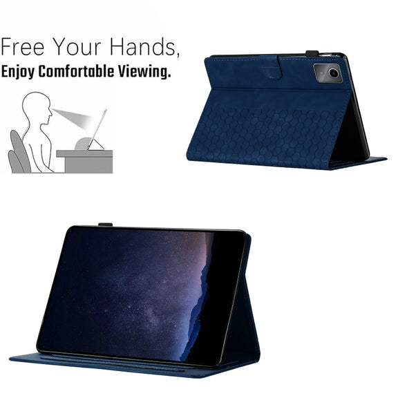 For Lenovo Tab M11 / Xiaoxin Pad 2024 Honeycomb Embossed Leather Smart Tablet Case(Blue)