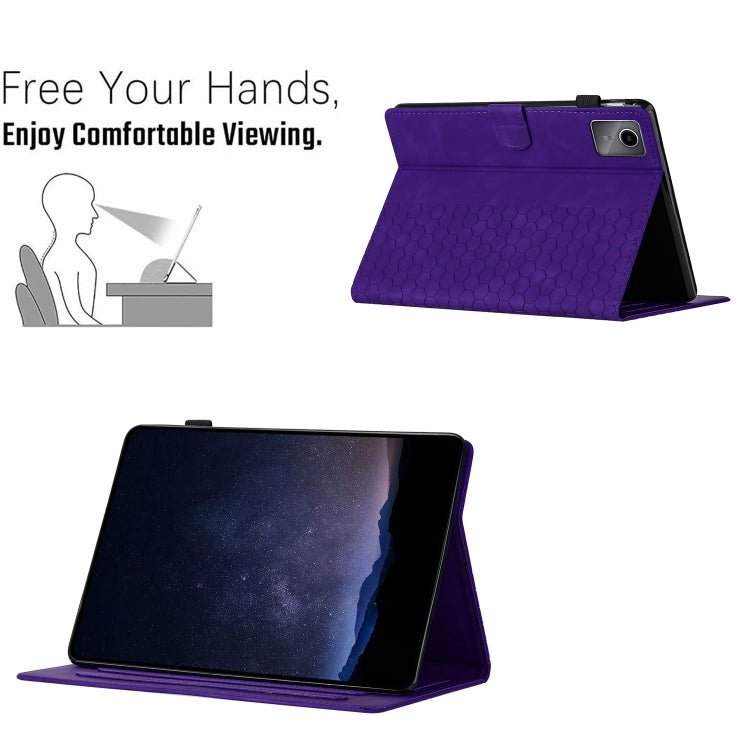 For Lenovo Tab M11 / Xiaoxin Pad 2024 Honeycomb Embossed Leather Smart Tablet Case(Purple)