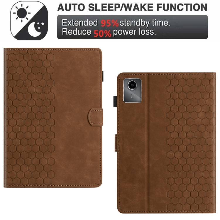 For Lenovo Tab M11 / Xiaoxin Pad 2024 Honeycomb Embossed Leather Smart Tablet Case(Brown)