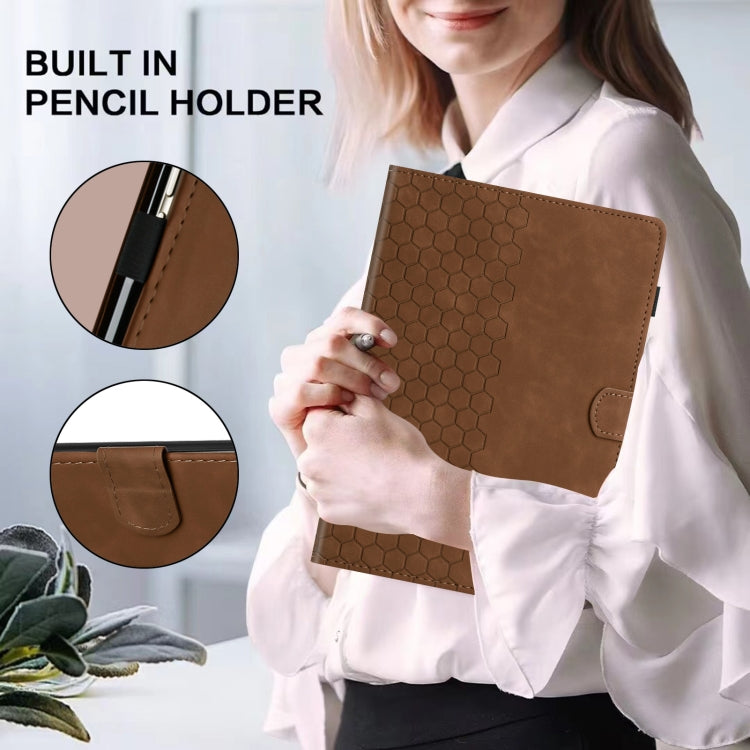 For Lenovo Tab M11 / Xiaoxin Pad 2024 Honeycomb Embossed Leather Smart Tablet Case(Brown)
