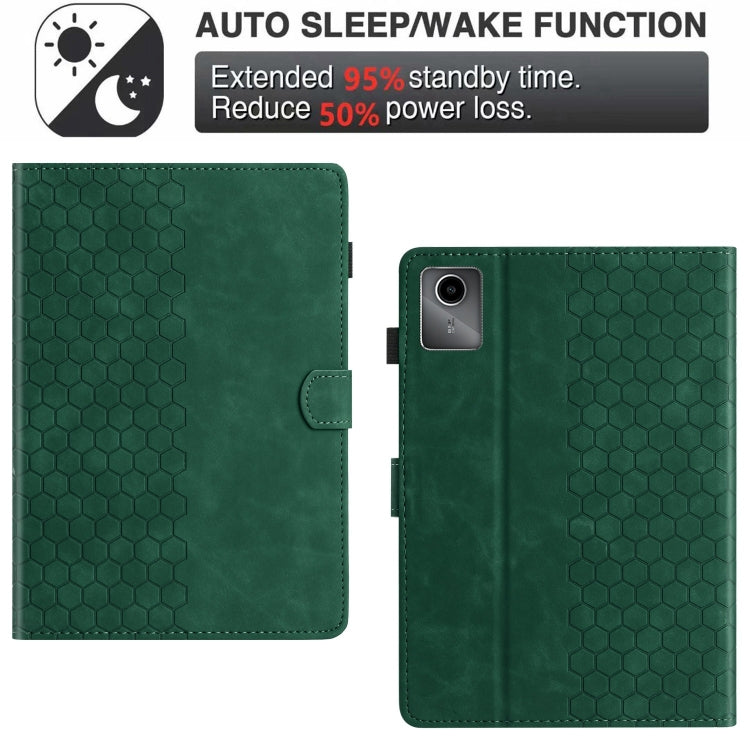 For Lenovo Tab M11 / Xiaoxin Pad 2024 Honeycomb Embossed Leather Smart Tablet Case(Green)