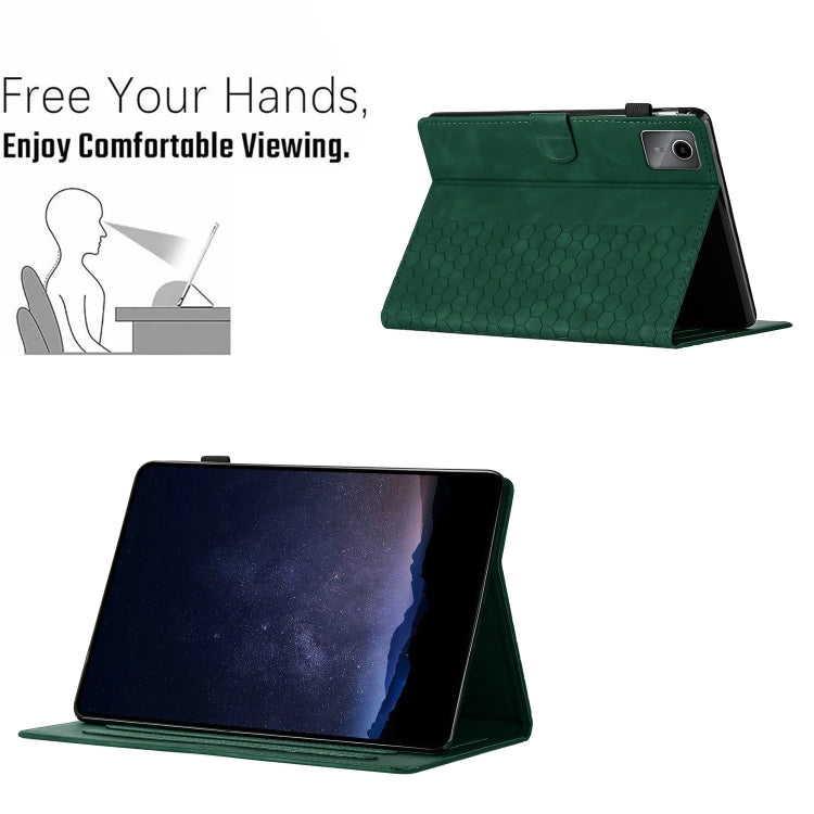 For Lenovo Tab M11 / Xiaoxin Pad 2024 Honeycomb Embossed Leather Smart Tablet Case(Green)
