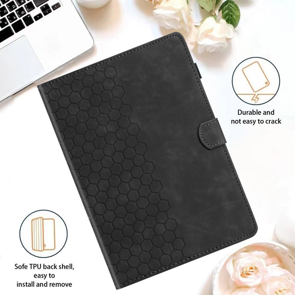 For Lenovo Tab M11 / Xiaoxin Pad 2024 Honeycomb Embossed Leather Smart Tablet Case(Black)