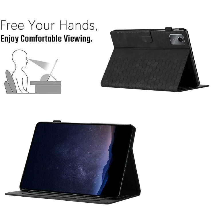 For Lenovo Tab M11 / Xiaoxin Pad 2024 Honeycomb Embossed Leather Smart Tablet Case(Black)