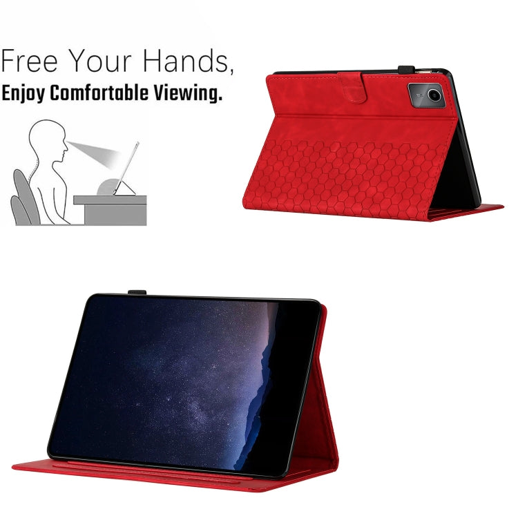 For Lenovo Tab M11 / Xiaoxin Pad 2024 Honeycomb Embossed Leather Smart Tablet Case(Red)