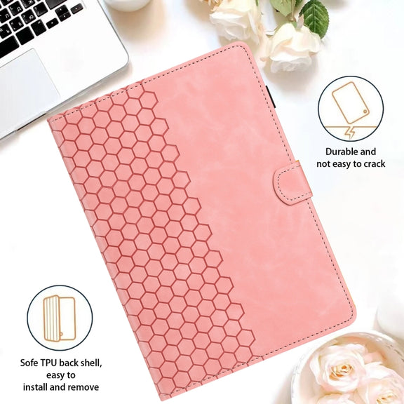 For Lenovo Tab M11 / Xiaoxin Pad 2024 Honeycomb Embossed Leather Smart Tablet Case(Pink)