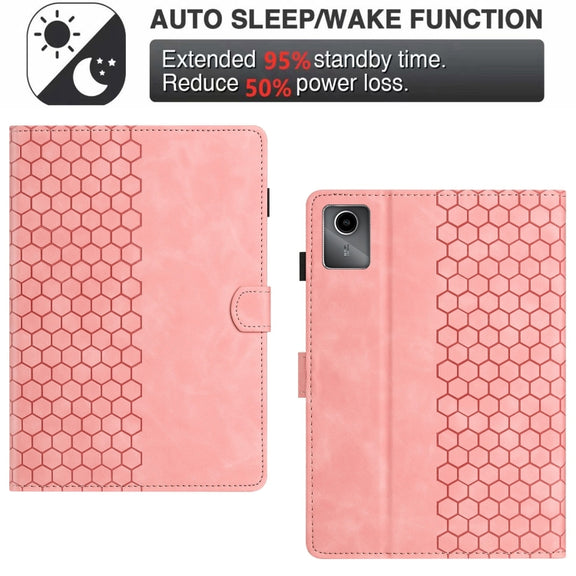 For Lenovo Tab M11 / Xiaoxin Pad 2024 Honeycomb Embossed Leather Smart Tablet Case(Pink)