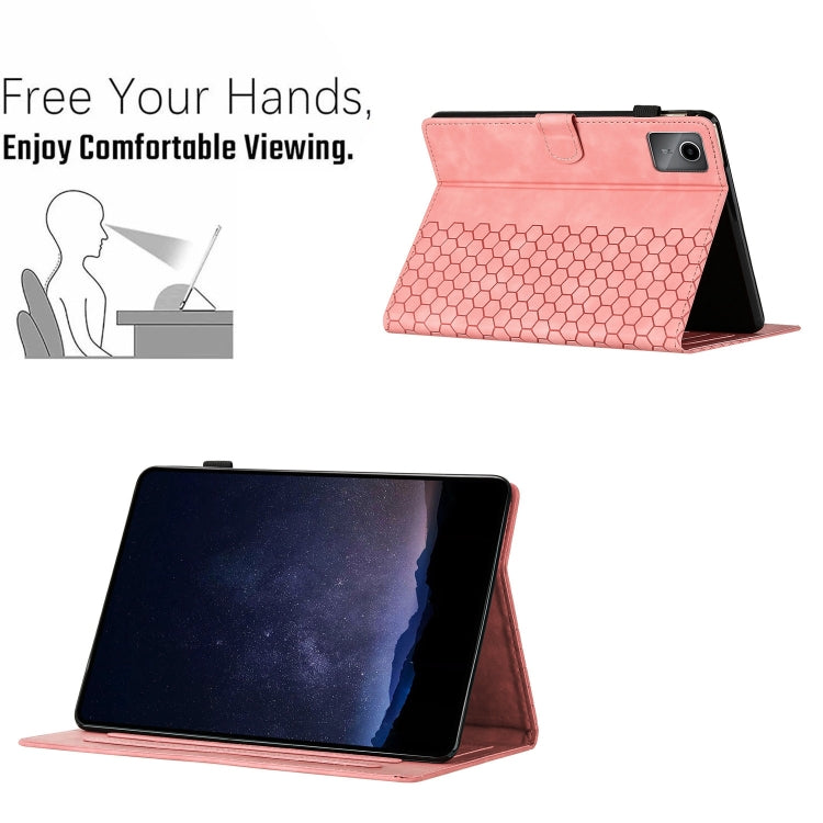 For Lenovo Tab M11 / Xiaoxin Pad 2024 Honeycomb Embossed Leather Smart Tablet Case(Pink)