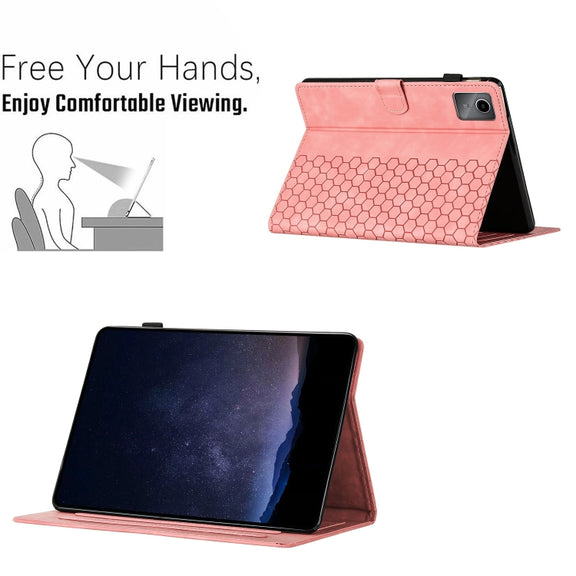 For Lenovo Tab M11 / Xiaoxin Pad 2024 Honeycomb Embossed Leather Smart Tablet Case(Pink)