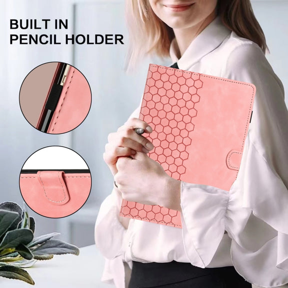 For Lenovo Tab M11 / Xiaoxin Pad 2024 Honeycomb Embossed Leather Smart Tablet Case(Pink)