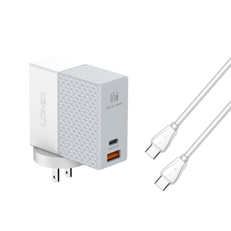 LDNIO A2620C PD3.0 65W USB Power Adapter Travel Charger with Type-C to Type-C Cable, US Plug
