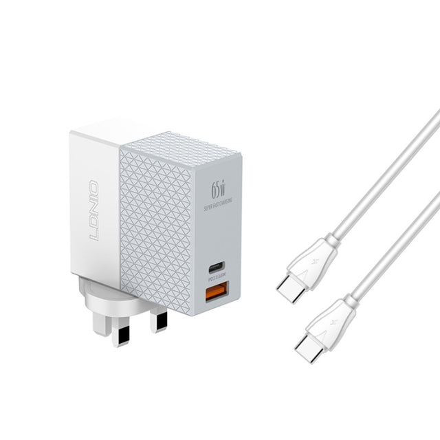 LDNIO A2620C PD3.0 65W USB Power Adapter Travel Charger with Type-C to Type-C Cable, UK Plug