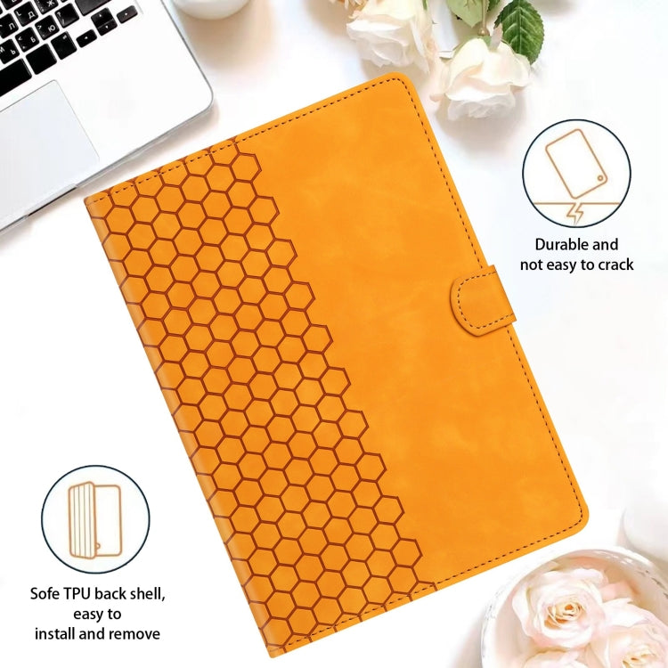 For Samsung Galaxy Tab S9 / S9 FE Honeycomb Embossed Leather Smart Tablet Case(Yellow)