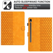 For Samsung Galaxy Tab S9 / S9 FE Honeycomb Embossed Leather Smart Tablet Case(Yellow)