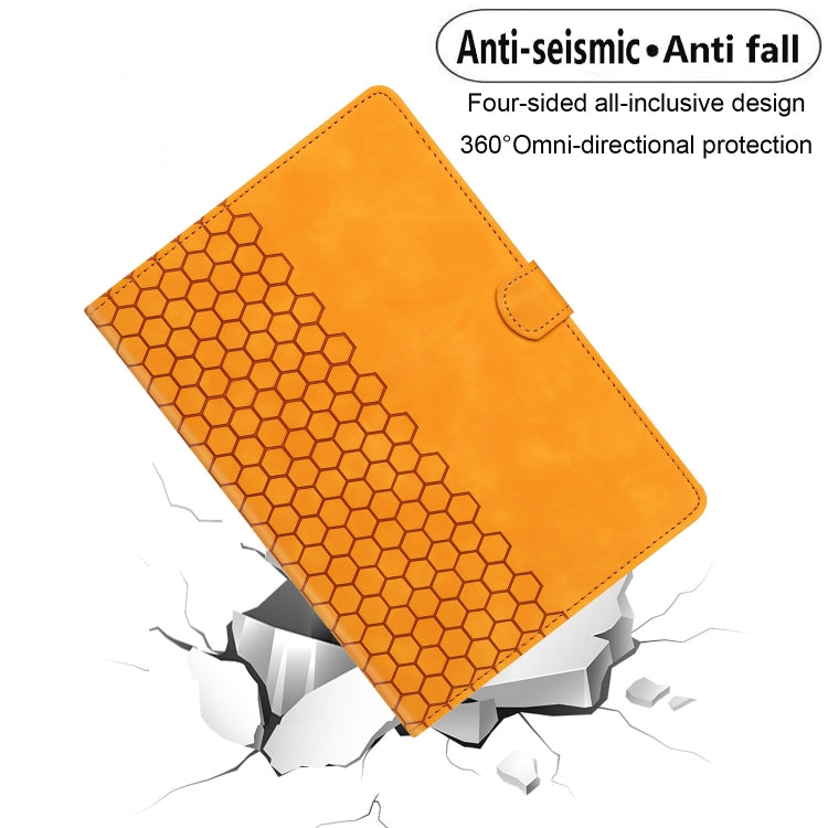 For Samsung Galaxy Tab S9 / S9 FE Honeycomb Embossed Leather Smart Tablet Case(Yellow)
