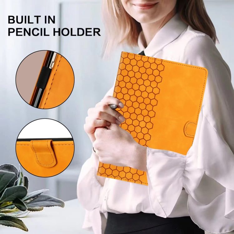 For Samsung Galaxy Tab S9 / S9 FE Honeycomb Embossed Leather Smart Tablet Case(Yellow)
