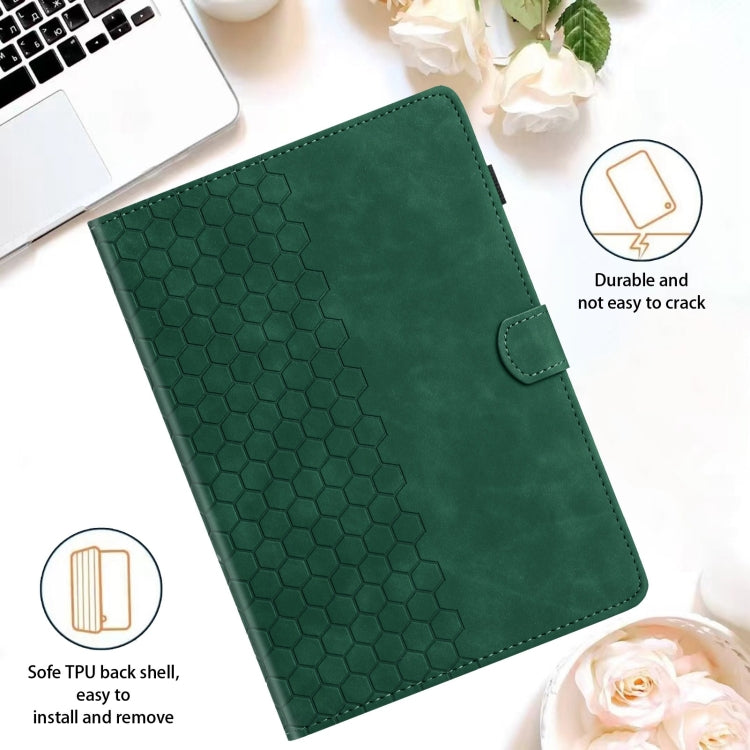 For Samsung Galaxy Tab S9 / S9 FE Honeycomb Embossed Leather Smart Tablet Case(Green)