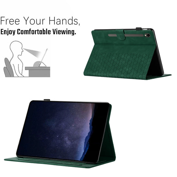 For Samsung Galaxy Tab S9 / S9 FE Honeycomb Embossed Leather Smart Tablet Case(Green)
