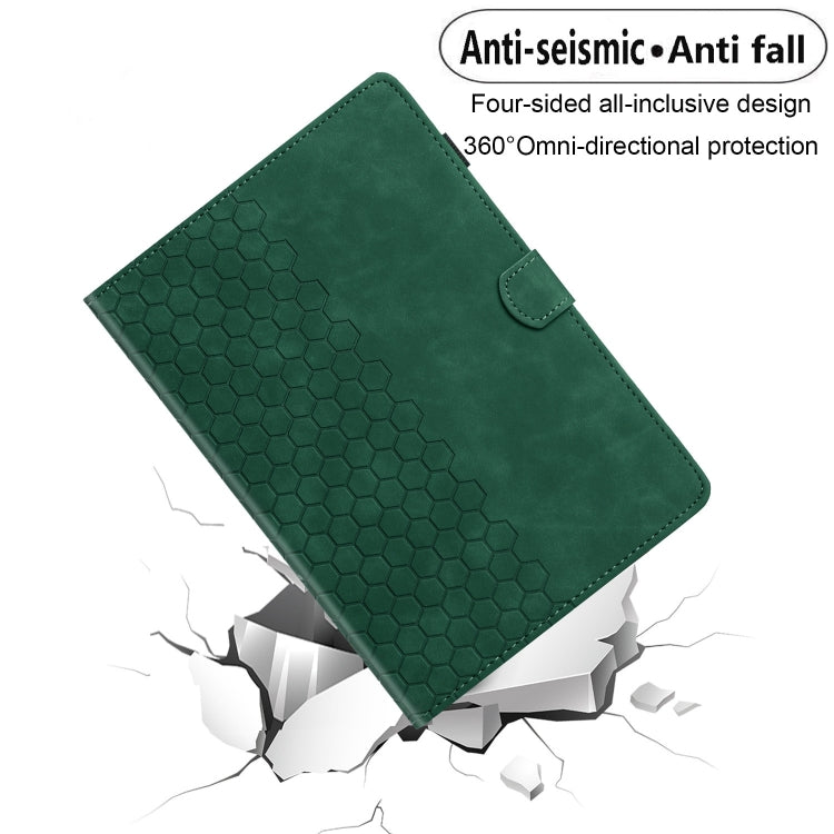 For Samsung Galaxy Tab S9 / S9 FE Honeycomb Embossed Leather Smart Tablet Case(Green)