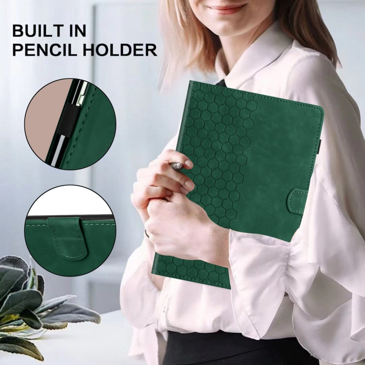 For Samsung Galaxy Tab S9 / S9 FE Honeycomb Embossed Leather Smart Tablet Case(Green)