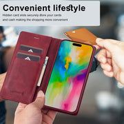For iPhone 16 Pro Max LC.IMEEKE RFID Anti-theft Leather Phone Case(Red)