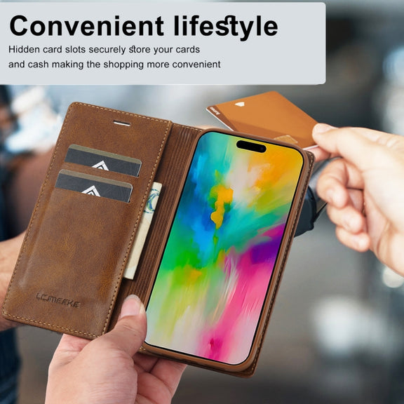 For iPhone 16 Pro Max LC.IMEEKE RFID Anti-theft Leather Phone Case(Brown)