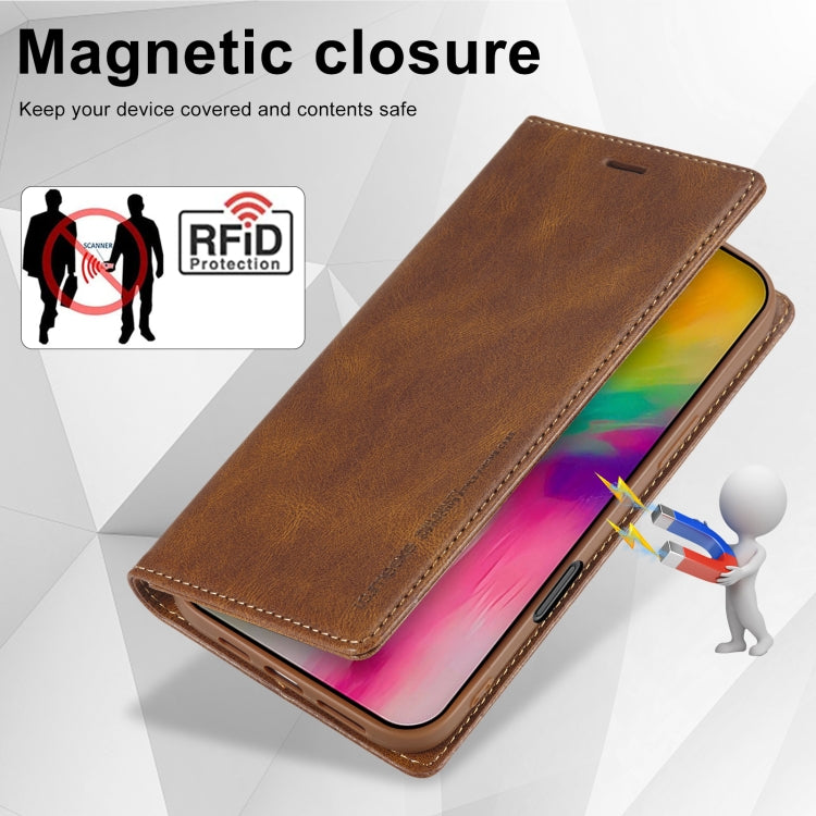 For iPhone 16 Pro Max LC.IMEEKE RFID Anti-theft Leather Phone Case(Brown)