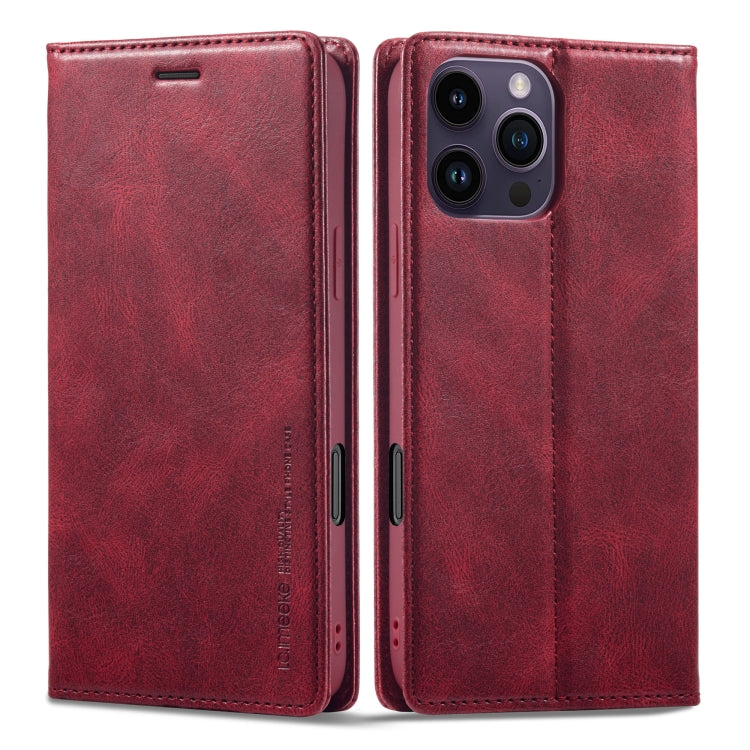 For iPhone 16 Pro LC.IMEEKE RFID Anti-theft Leather Phone Case(Red)