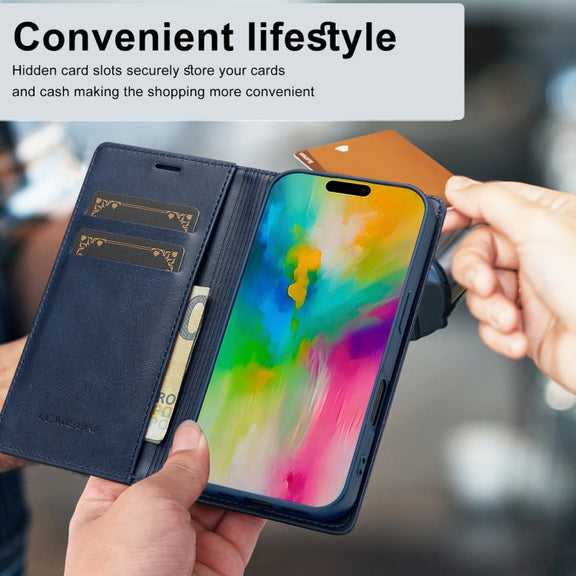 For iPhone 16 Plus LC.IMEEKE RFID Anti-theft Leather Phone Case(Blue)