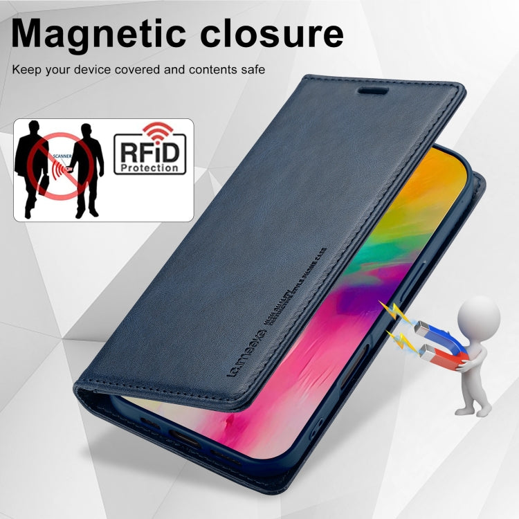 For iPhone 16 Plus LC.IMEEKE RFID Anti-theft Leather Phone Case(Blue)