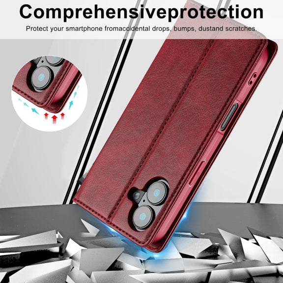 For iPhone 16 Plus LC.IMEEKE RFID Anti-theft Leather Phone Case(Red)