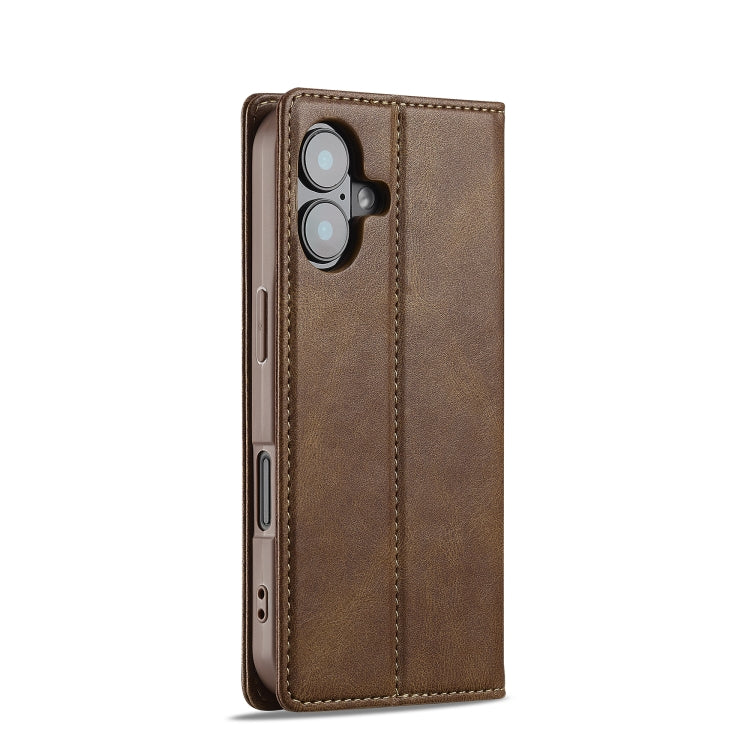 For iPhone 16 Plus LC.IMEEKE RFID Anti-theft Leather Phone Case(Brown)