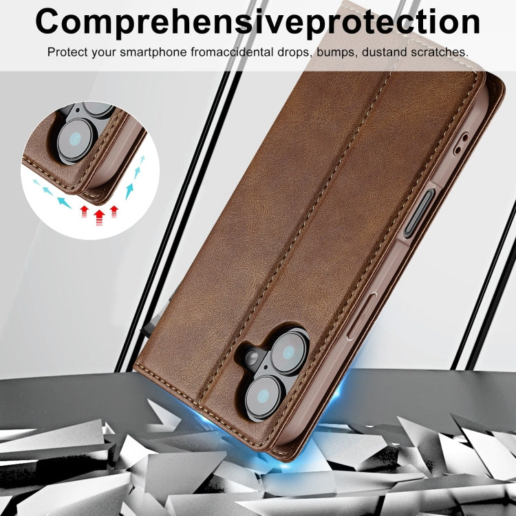 For iPhone 16 Plus LC.IMEEKE RFID Anti-theft Leather Phone Case(Brown)
