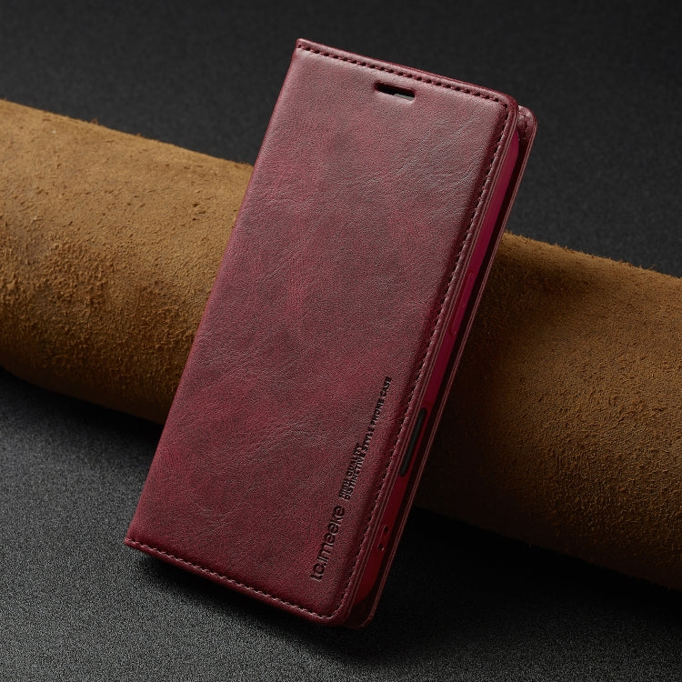 For iPhone 16 LC.IMEEKE RFID Anti-theft Leather Phone Case(Red)