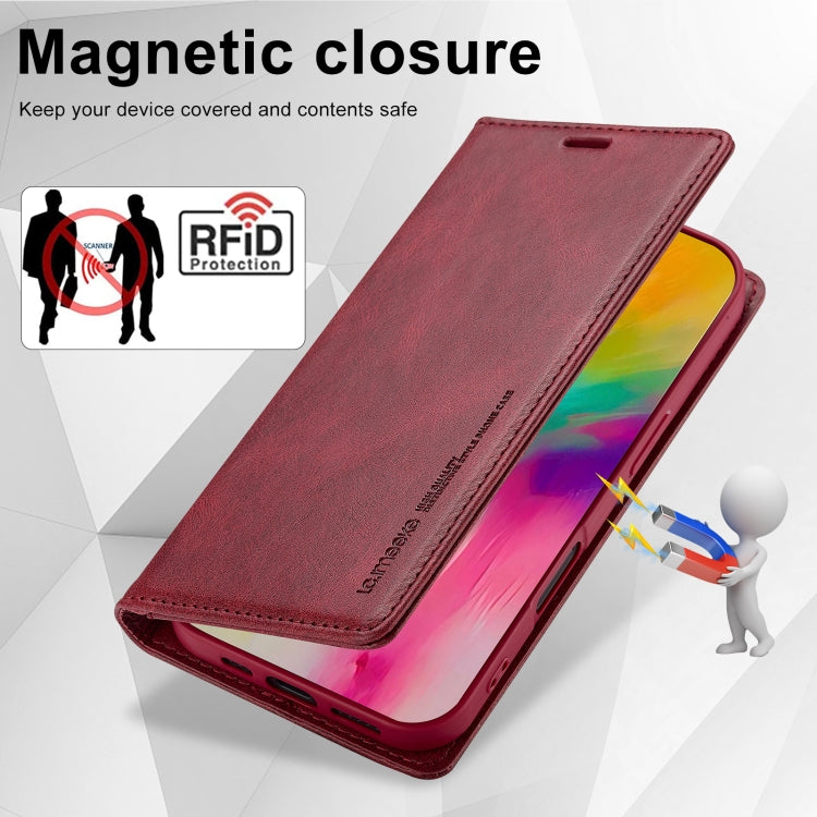 For iPhone 16 LC.IMEEKE RFID Anti-theft Leather Phone Case(Red)