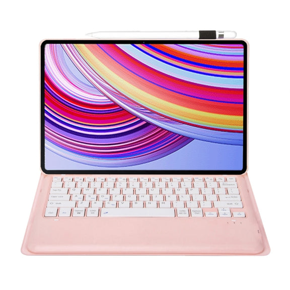 For Xiaomi Redmi Pad Pro 12.1 A0N11 Detachable Bluetooth Keyboard TPU Lambskin Leather Tablet Case(Pink White)