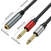 0.3m 6.35mm TRS Stereo Female to 2 x 6.35mm TS Male Mono Audio Adapter Cable(Black)
