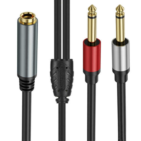 1m 6.35mm TRS Stereo Female to 2 x 6.35mm TS Male Mono Audio Adapter Cable(Black)
