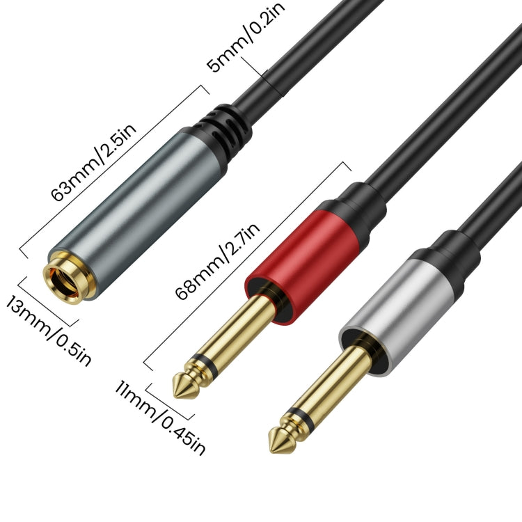 1m 6.35mm TRS Stereo Female to 2 x 6.35mm TS Male Mono Audio Adapter Cable(Black)