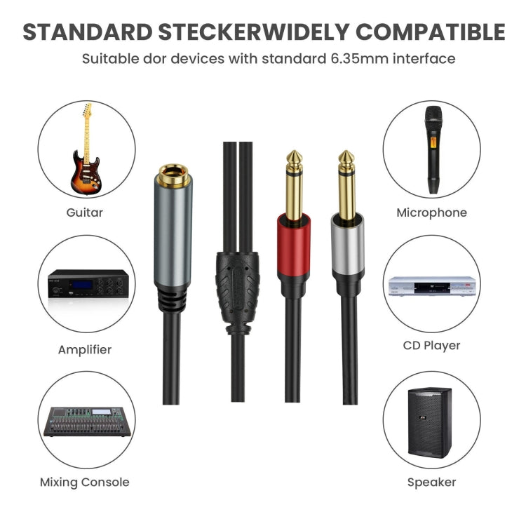 1m 6.35mm TRS Stereo Female to 2 x 6.35mm TS Male Mono Audio Adapter Cable(Black)