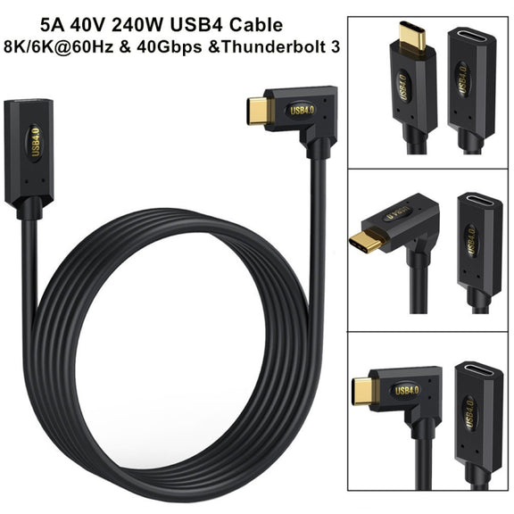 240W USB-C / Type-C Male to Female Multi-function Elbow USB 4.0 Data Extension Cable, Length:1m