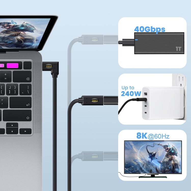 240W USB-C / Type-C Male to Female Multi-function Elbow USB 4.0 Data Extension Cable, Length:1m