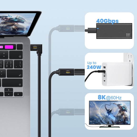 240W USB-C / Type-C Male to Female Multi-function Elbow USB 4.0 Data Extension Cable, Length:1m