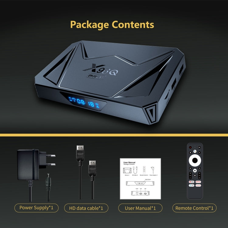 X96Q Pro+ Cortex-A55 Android 14 Octa-core CPU 4K HD Internet Set-top Box, RAM:4GB+32GB(UK Plug)