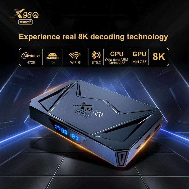 X96Q Pro+ Cortex-A55 Android 14 Octa-core CPU 4K HD Internet Set-top Box, RAM:4GB+32GB(UK Plug)