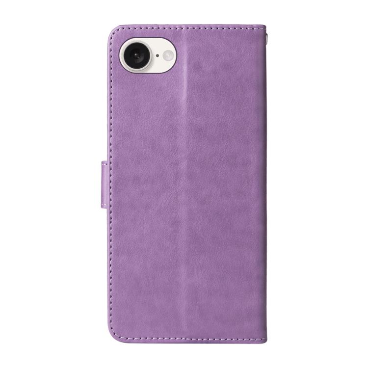 For iPhone 16e Embossed Butterfly Flowers Leather Phone Case(Purple)