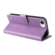 For iPhone 16e Embossed Butterfly Flowers Leather Phone Case(Purple)
