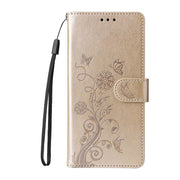 For iPhone 16e Embossed Butterfly Flowers Leather Phone Case(Gold)
